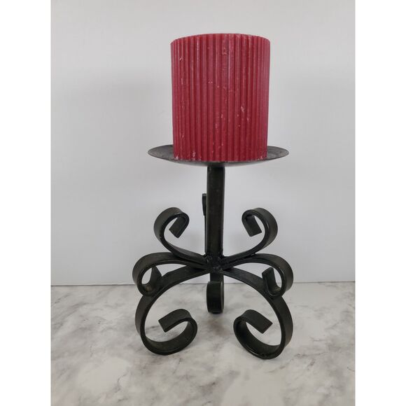 Black Metal Scroll Candlestick / Plant Stand 6″ x 4″ Wrought Iron Pedestal - Picture 5 of 7